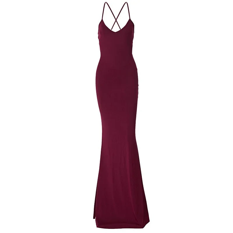 Weitese Dress Sexy Lace Up Backless Mermaid Bodycon Maxi Dresses For Women Elegant Luxury Evening Gown Red Party Dress Prom Dress